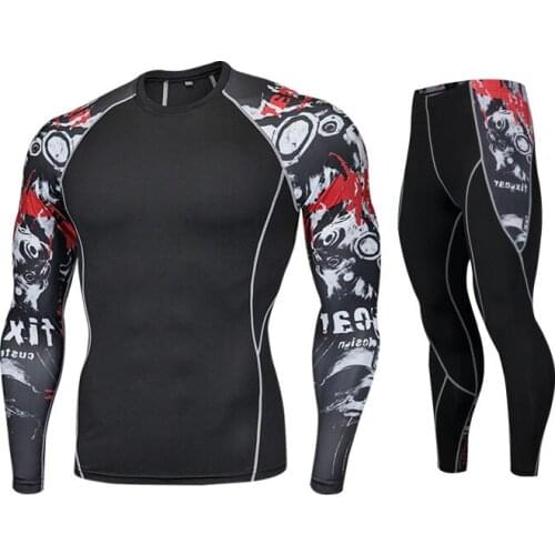 Men Compression Jogging Suits Long T-shirt and Pant Gym Fitness Workout Sport Clothes Breathable Two Pieces Running Suit