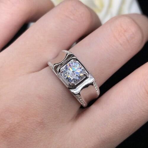 0.5Ct 5.0mm D Color Moissanite Engagement Men Ring AU585 14K White Gold Ring Top Quality Male Jewelry