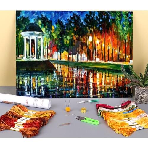 Gazebo By The Water Pre-Printed 11CT Cross Stitch Set Embroidery DMC Threads work Handiwork Knitting Hobby Mulina Stamped