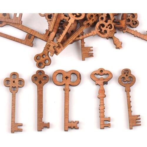 25Pcs Random Vintage Mixed Keys Unfinished Wood Decoration Handicraft Wood DIY Crafts Ornament Arts Accessories 11x40mm M0915