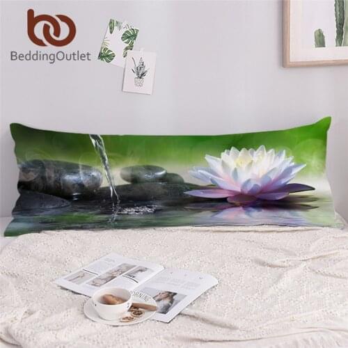 BeddingOutlet 3D Printed Long Pillowcase Zen Garden Pillow Cover Flower Waterlily Lotus Body Pillow Case Massage Stone Poszewka