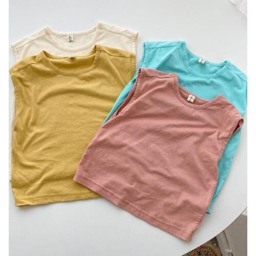 2021 new style girls boys vest summer cotton linen fashion kids waist vest