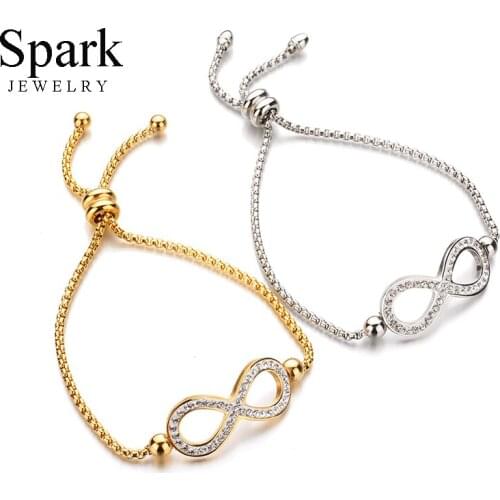 New Arrive Lovely Women Bracelet Infinite Crystal Stainless Steel Adjustable Bracelet & bangle for Female Jewelry Bijoux Esty