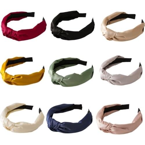 Criss Cross Wide Hair Hoop Vintage Solid Color Satin Knotted Headband Twist Knot Turban Hair Accessories for Girls