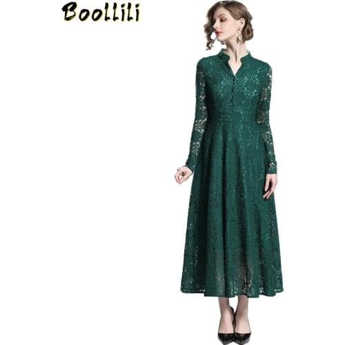 Spring Dress for Womens Temperament Lace Dresses Sexy V-neck Long Sleeve Green Dresses Elegant Womens Party Night Vestidos