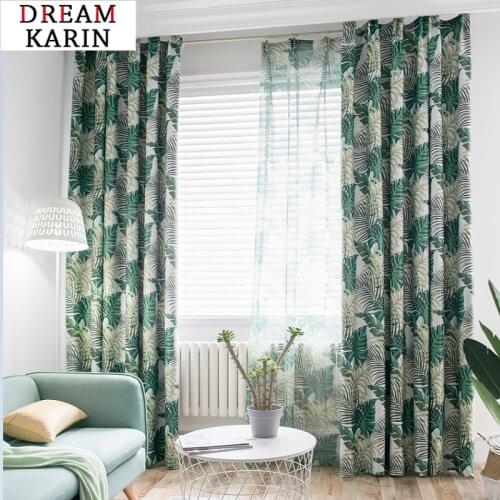 Blackout Curtains for Living Room Tropical Green Leaves Printed Window Cortina Customized for Bedroom Blackout Rate 85
