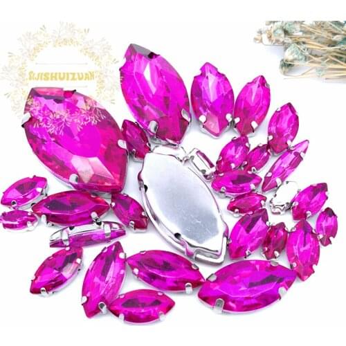 Popular!! MIX Rose Horse eye Size Crystal Glass Sew-on Rhinestones Silver Bottom DIY Womens Dresses and shoes 30pcs