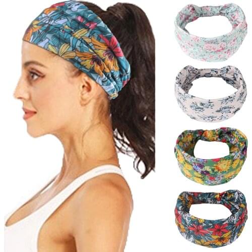 Women Floral Headband wide strtch Hairbands Cross Turban Button Hair Band Girls Bohemian Headbands Headwrap Hair Accessories