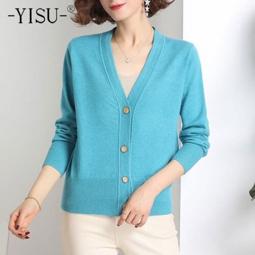 YISU Simple Casual Knitted Cardigan Women Spring Autumn Solid Color Cardigan Long sleeve loose female button knitwear sweaters