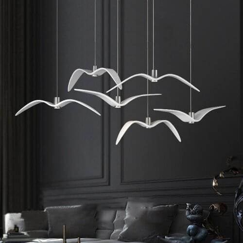 Nordic Resin Seagull Led Luminaria Pendant Lights White / Black Minimalism Bar Counter Droplight Led Suspension Lamp Fixtures