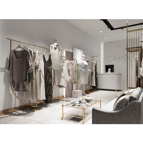 Simple clothing store display rack stainless steel hanging decoration clothes rack gold titanium frame wall factory direct sales