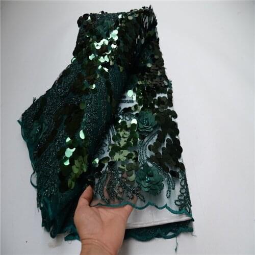 High Quality Nigerian Lace Fabric Embroidery French Sequin African Lace Fabric Weaving Design Green Sequins Lace Fabric PS907