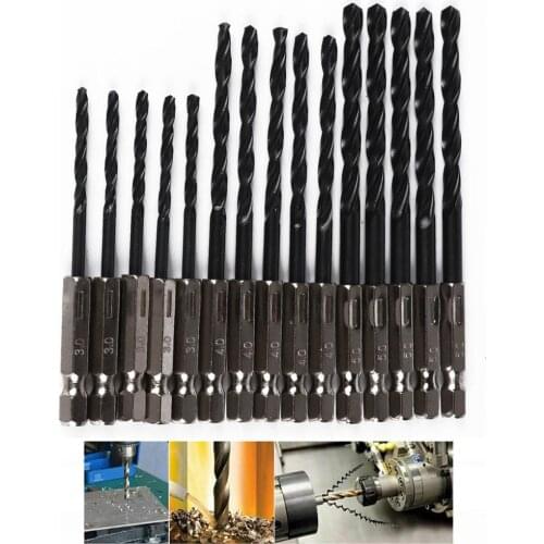 15pcs/lot HSS High Speed Steel Titanium Coated Drill Bits Set Woodworking Wood Tool 3 4 5 mm Hex Shank for Metal KT