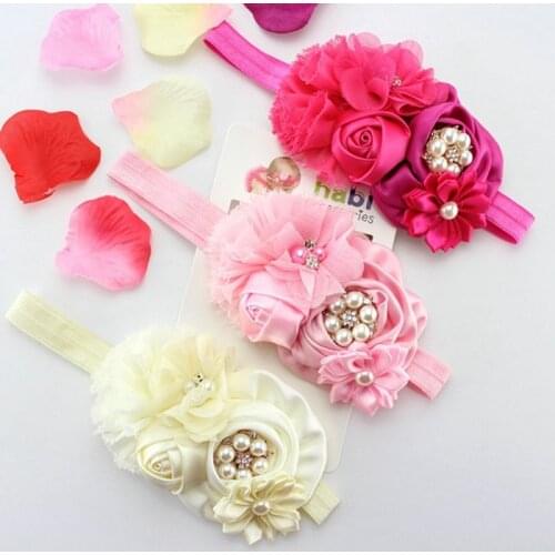 Yundfly Toddler Girls Handmade Shabby Flower Headband Baby Elastic Hairband Children Hair Accessories