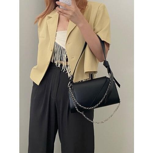 High Quality PU Leather Women Underarm Bag Fashion Black Ladies Chain Shoulder Bags Simple Design Female Tote Purse Handbags