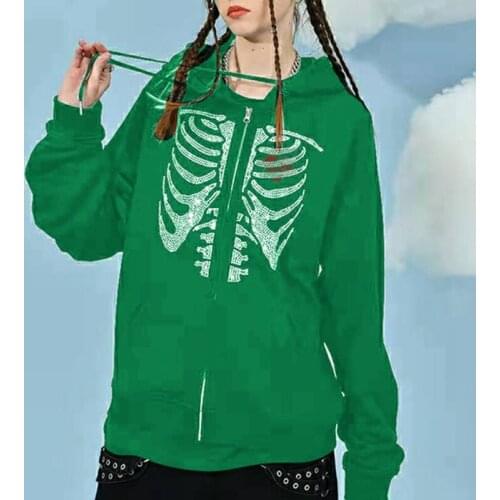 Ladies Sweater Zipper Hooded Loose Love Plus Bone Pattern Sweater 2021 Spring And Autumn New Casual Fashion Personality Simple