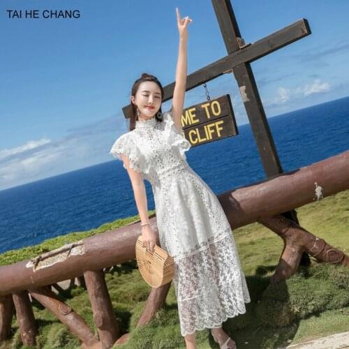 2018 new women dress summer elegant vestidos bodycon sexy vintage casual party white lace long runway dresses