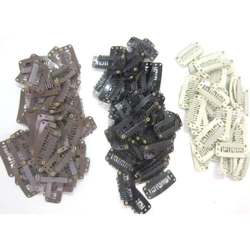 ZZHAIR 100pcs Wig Tools Combs Snap Clips with Rubber for Hair Extension Toupee DIY 6 Teeth 3.3cm Black Brown Blonde