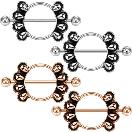 1Pair Stainless Steel Nipple Ring Piercing Bar Sexy Flower Nipple Shield Pircing Pezon Mujer Skull Jesus Tepel nipple jewelry