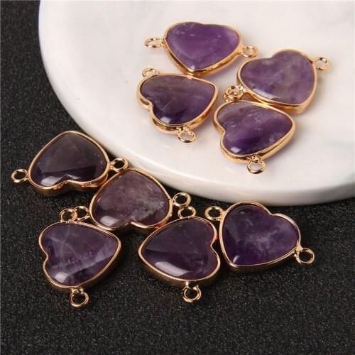 2pcs/lot Natural Amethysts Stone Pendant Double Hole Quartz Crytsal Beads Charms Connectors for Jewelry Making Bracelet 15x23mm