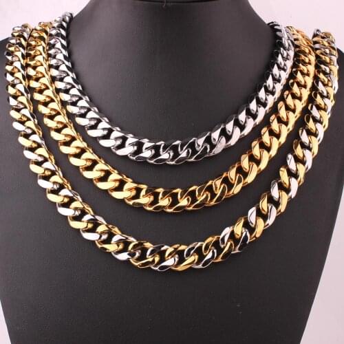 8/10/12/15/17/19mm Strong Silver Color/Gold/Black Stainless Steel Cuban Link Chain Mens Womens Necklace Or Bracelet Jewelry7-40"