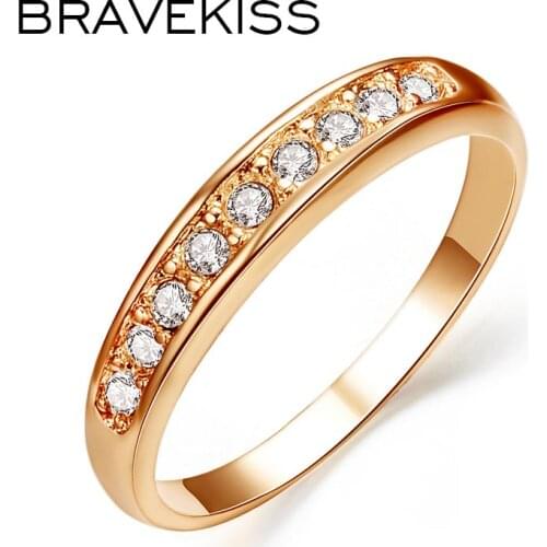BRAVEKISS Rose Gold Color Luxury Rhinestones Studded Ring Eternity Wedding Rings for Women Fashion Jewelry Accessories BJR0001A