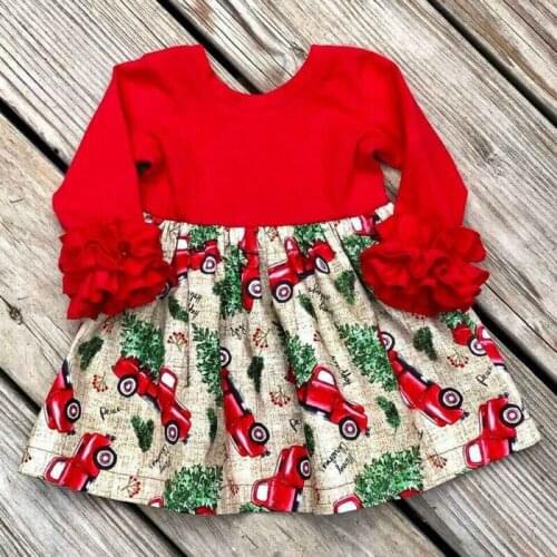 CANIS Autumn Toddler Kid Baby Girl Christmas Xmas Long Sleeve Ruffles Floral Patchwork Dress Party Princess Pageant Dresses