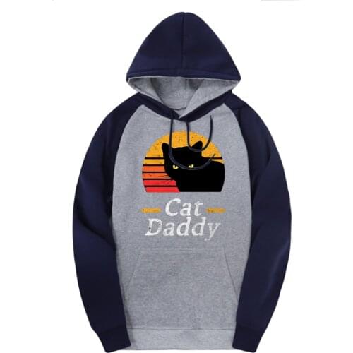 Cat Daddy Sweatshirts Man Raglan Hooded Printing Casual Clothing Streetwear Fall Winter Solid Hoodies Male Outdoor Hoody Homme