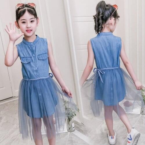 Big Girl Denim Jeans Prom Blouse Dresses For Girl Cocktail Mesh Party Princess Tulle Dress For Age 5 6 7 8 9 11 13 14 Years Old