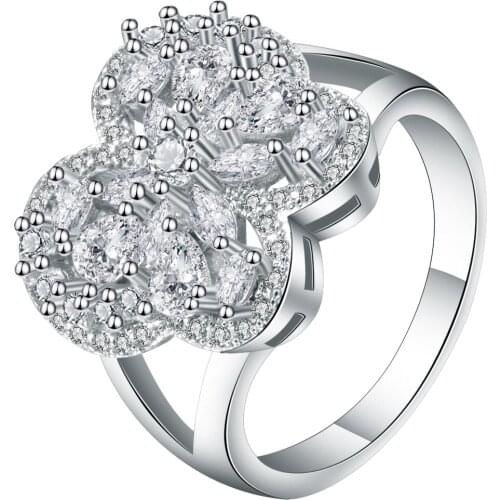 Exquisite White Micro Pave Zircon Flower Butterfly Womens Ring Silver Color Charm Bands Finger Ring For Women Custom Jewelry