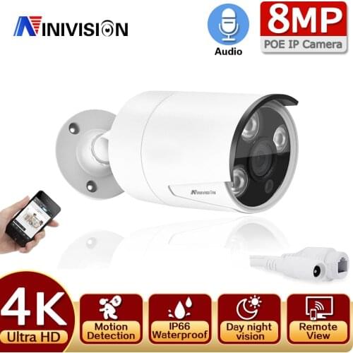 Audio IP Camera 4K 8MP H.265 AI 5MP 3MP Outdoor Bullet CCTV ONVIF for POE NVR System Security Surveillance IR Metal Camera POE