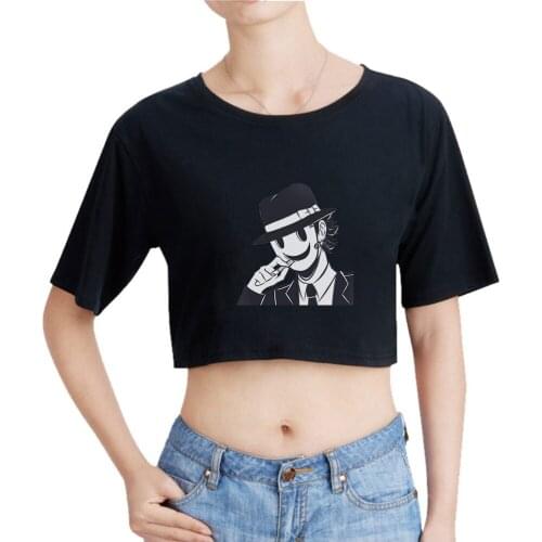 High-rise invasion japanese anime summer t-shirt cartoon cotton letter print men and women harajuku casual Crop top t-shirts top