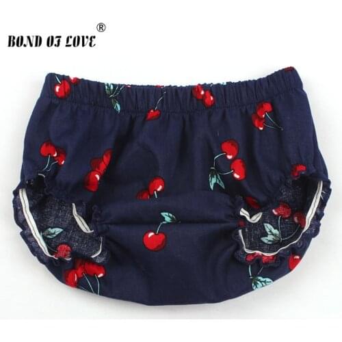 Fashion Baby Girl Cotton Cherry Pattern Ruffle Diaper Cover Baby Bloomers Toddler Cotton Shorts Clothes 3 Colors YC039