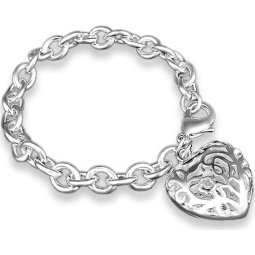 Trendy Silvery Hollowed out Heart Link Chain Bangles Bracelet For Men Chain Cuff Jewelry Gift Dropshipping