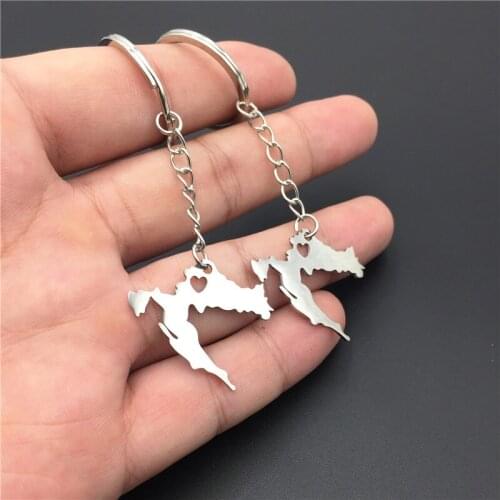 Trendy Croatia Map Keychain Geometric Country Map Heart Key Ring Women Bag Pendant Customized Stainless Steel Jewelry Gift