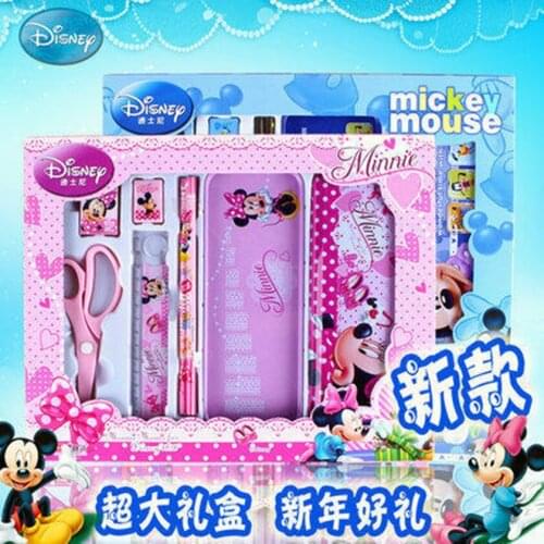 7-piece set of authentic Disney Minnie stationery set cute double-layer stationery box pencils and other learning tools gifts