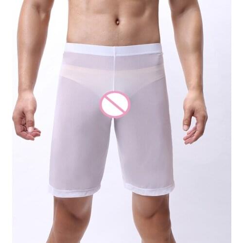 Underwear Mens Long Boxers Shorts Sexy Mesh Gauze Sleep Bottoms Mens Stretch Thin Sleepwear Comfy Slip Leggings Sexy Pajamas