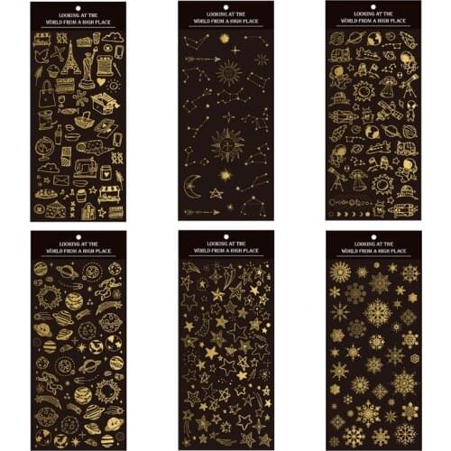2021 New Gold Stamping Sticker Shining Sticker for Scrapbooking Journey/Outer Space/Snowflakes/Planets/Constellation/Stars Theme