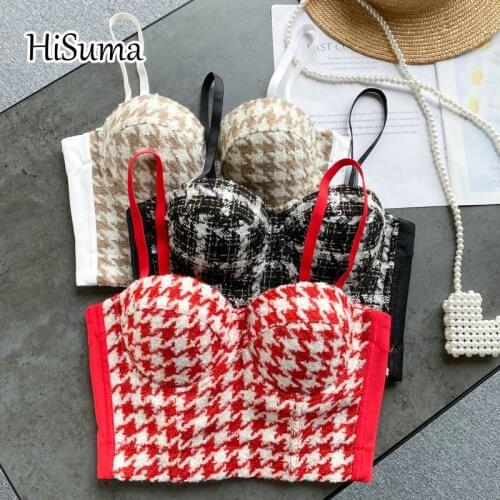2021 summer new womens Retro plaid strap Tube top bra one piece belt pad wireless Costumes Corset tops female underwear