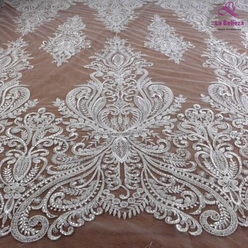 New arrivals beads sequins on netting lace fabric for evening wedding dress lace fabric 130cm by yard
