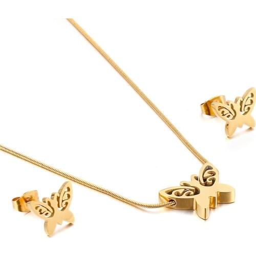 New titanium steel jewelry simple stylish beautiful butterfly earring necklace