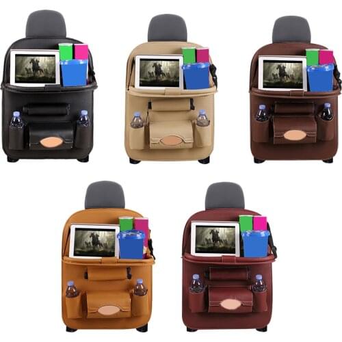 Car Backseat Organizer with Foldable Table PU Leather Multifunctional 6-Pocket Auto Storage Bag Seat Back Protector Kick Mat