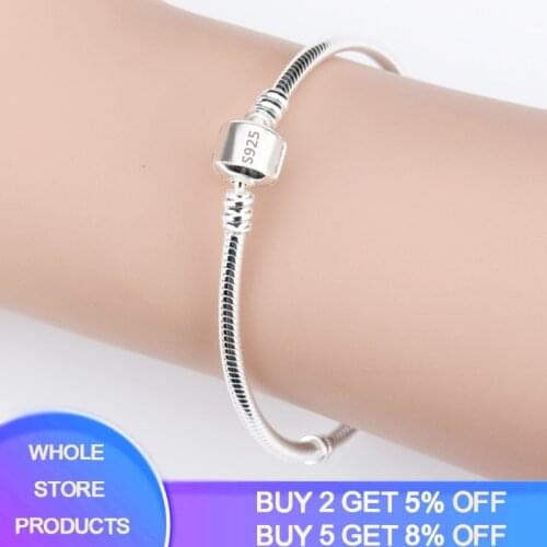 With Certificate Original Charm Bracelet Solid 925 Silver 3mm Snake Chain Fit Pan Charms/Beads Basic Bracelets Women DIY Jewelry