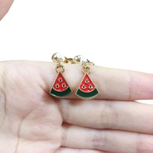 Simple Cute Watermelon Fruit Kids Clip on Earrings Non Pierced for Girl Women Fashion Jewelry Party Gift