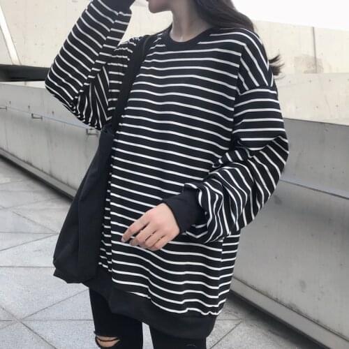 Pullover womens autumn new style version of super fire loose loose striped long-sleeved David shirt student shirt ins trend