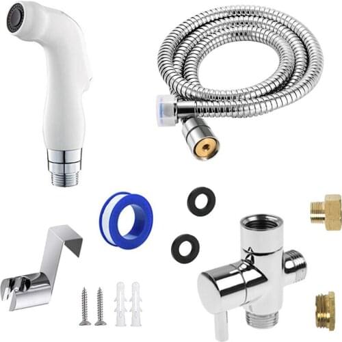 Bidet Sprayer for Toilet,Hand Held Bidet Sprayer Muslim Shattaf Cloth Diaper Sprayer Set for Toilet Attachment (White+Chrome)