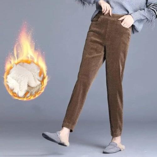 Winter Thick Fleece Warm Loose Mom Harem Pants Women High Waist Casual Streetwear Female Orduroy Pants Korean Clothes