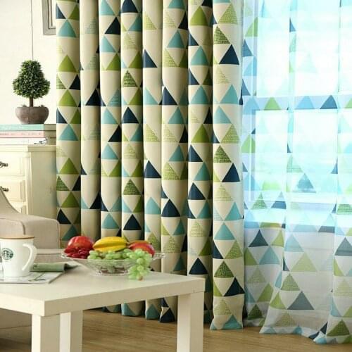 Plaid Mediterranean Style Kitchen Curtain /Printed Blackout Curtain for Living Room Ready-made/Free Shipping