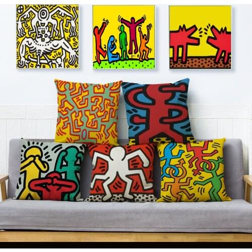 Funny Geometric Pattern Cushion Cover Kid Gift Pillowcase Sofa Car Home Decor 45*45 Square Linen Pillows Cases