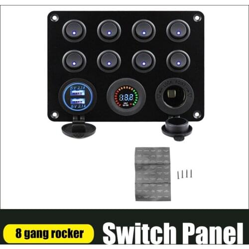 8 Gang LED Switch Panel Car Marine Boat 12~24V with Colour Digital Voltmeter Dual USB Port 12V Outlet for BMW E60 Audi A3 Ford